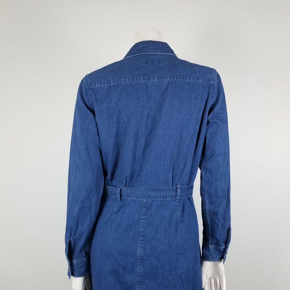 A.P.C. Indigo Chambray Denim Minimalist Cotton Knee Length Belted Shirt Dress M - Picture 6 of 13